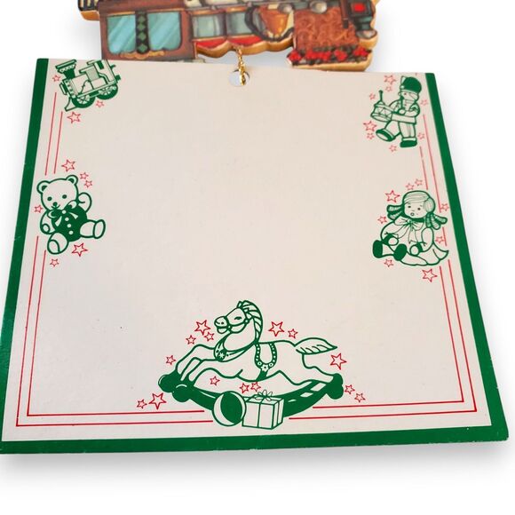 VTG 80s Montgomery Ward Christmas Train Ornaments Set of 5 Wood Diecut NOS - Picture 9 of 16